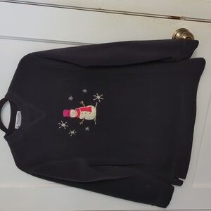 Marsh Landing Petites Sz PM Black Fleece Snowman Long Sleeve Top